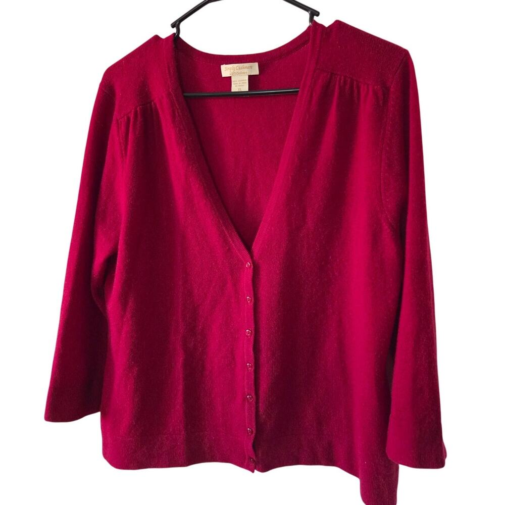 Simply Cashmere Cardigan XL Red Long Sleeve V Neck Sweater Knit Jacket